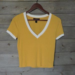 Ribbed yellow V-neck crop top